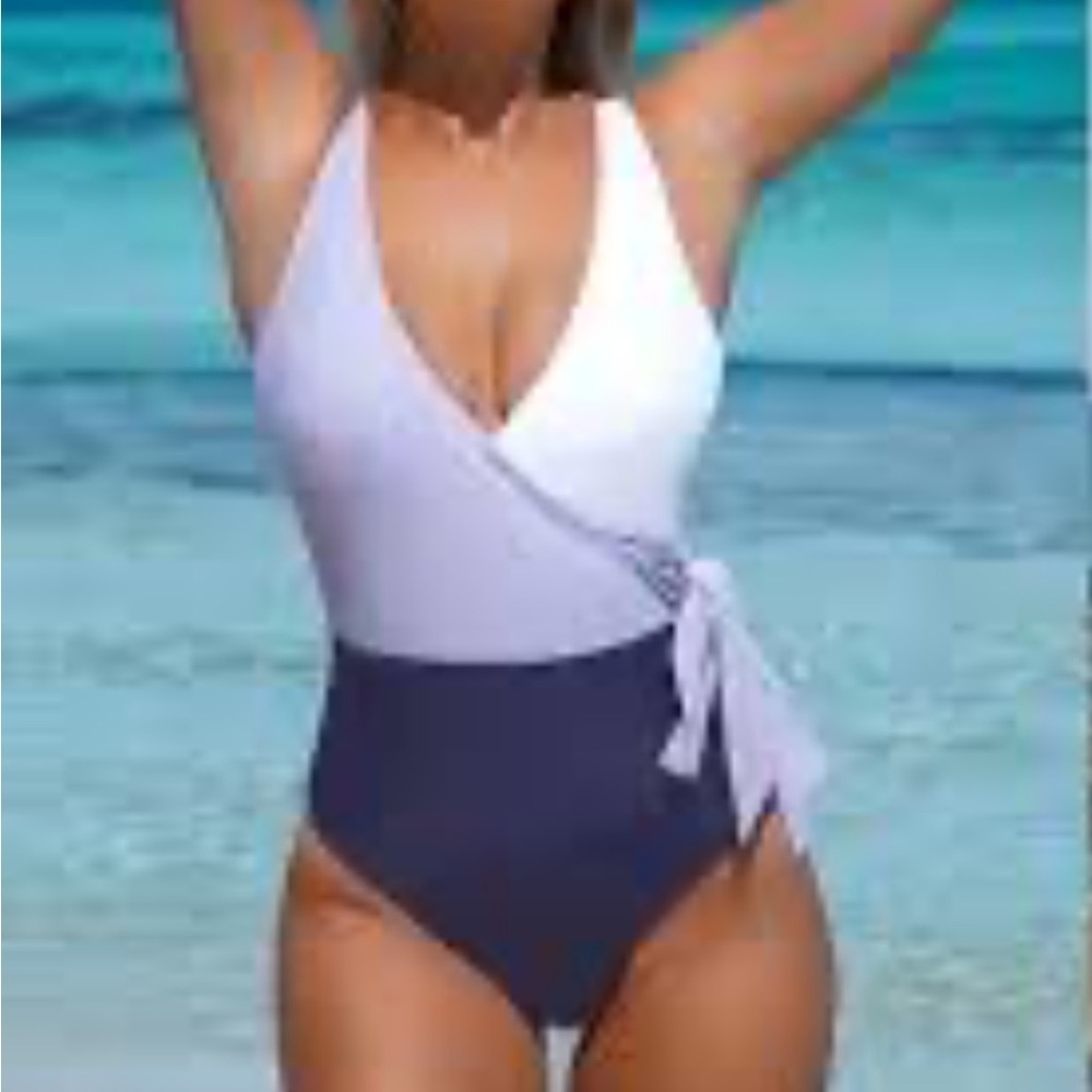 Faux Wrap  Colorblock Swimsuit XL
